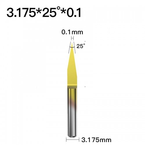 ابزار تراش و حک CNC کارباید روکش تیتانیوم زاویه 25 درجه قطر 0.1mm