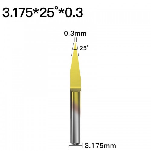 ابزار تراش و حک CNC کارباید روکش تیتانیوم زاویه 25 درجه قطر 0.3mm