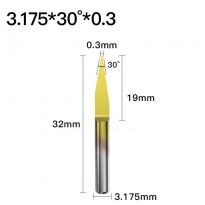 ابزار تراش و حک CNC کارباید روکش تیتانیوم زاویه 30 درجه قطر 0.3mm