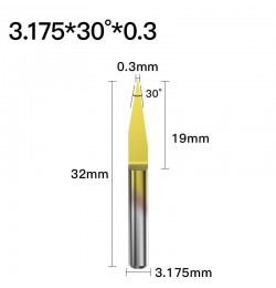 ابزار تراش و حک CNC کارباید روکش تیتانیوم زاویه 30 درجه قطر 0.3mm