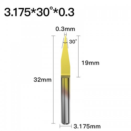 ابزار تراش و حک CNC کارباید روکش تیتانیوم زاویه 30 درجه قطر 0.3mm