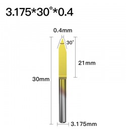 ابزار تراش و حک CNC کارباید روکش تیتانیوم زاویه 30 درجه قطر 0.4mm