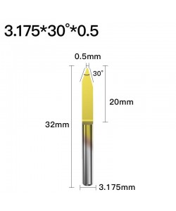 ابزار تراش و حک CNC کارباید روکش تیتانیوم زاویه 30 درجه قطر 0.5mm