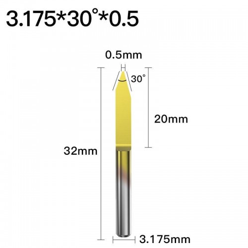 ابزار تراش و حک CNC کارباید روکش تیتانیوم زاویه 30 درجه قطر 0.5mm